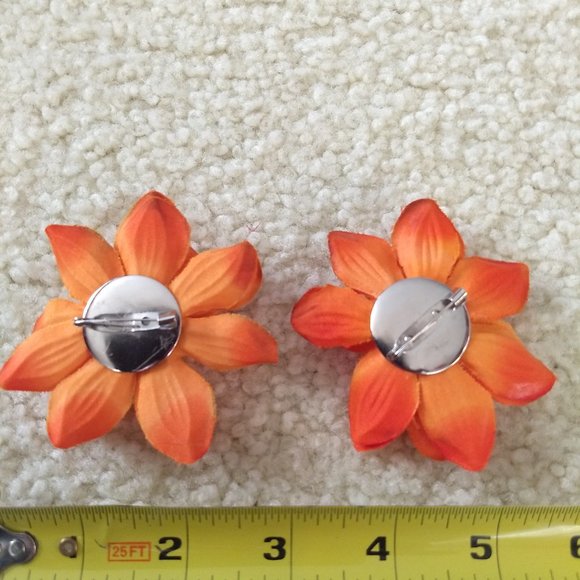 vintage y2k 00s orange pair 3D rosette blossom flower pin brooch - Picture 2 of 6